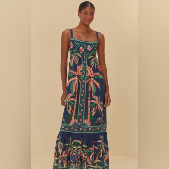 FARM Rio Dresses & Skirts - FARM Rio Navy and Pink Palm Maxi Dress